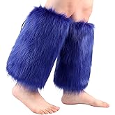 HAOAN Women Faux Fur Leg Warmers Furry Boot Cuffs Covers Winter Warm Costume Props Blue