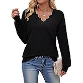 Dokotoo Women's Sweaters Casual V Neck Long Sleeve Lightweight Sweaters Loose Solid Tops Pullover Sweater