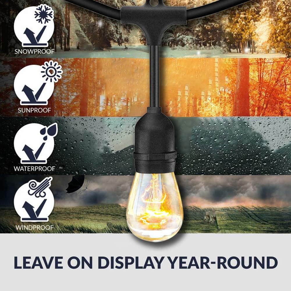 SUNTHIN 2 Pack 48FT Outdoor String Lights with 11W Dimmable Edison Bulbs for Decorative Backyard, Patio, Bistro, Pergola Commercial Hanging Lights String: Home Improvement