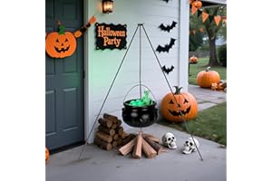 Laoyebaohao Halloween Decorations Outdoor Witches Cauldron, Large Cauldron on Tripod with String Lights, Skeleton and Eyeballs, Suitable for Halloween Party Indoor Porch Outdoor Lawn Yard Decor
