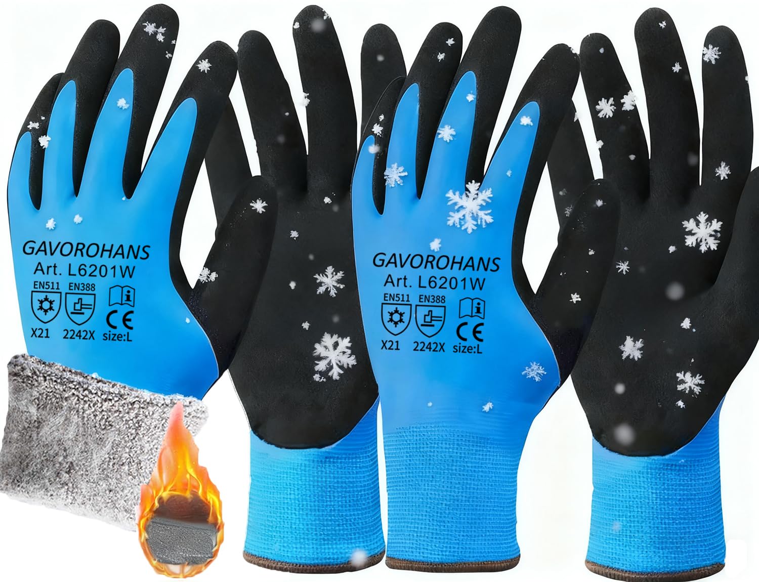 GAVOROHANS 2 Pairs Waterproof Thermal Winter Work Gloves Polar Fleece Liner Superior Grip Double Latex Coating for Garden Logistics Warehousing in Cold Weather Outdoor Activities