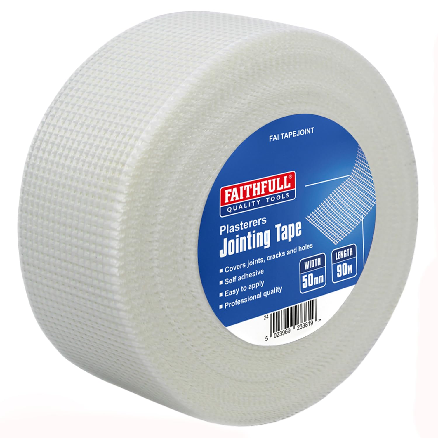 Faithfull FAITAPEJOINT Plasterers Jointing Tape, Drywall Adhesive Mesh for Plastering & Patching Tasks – White 50mm x 90M
