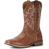 IUV Cowboy Boots for Men Western Boots Square Toe | Slip on Embroidered arch support Boot Fashionable Pull On