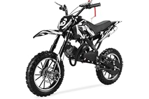 BLAZEGO 49cc Kids Dirt Bike, 2-Stroke Gas Powered Dirt Bike, Motorcycle with Off-Road Tires, Front/Rear Disc Brakes, Shock Absorption, Soft Seat Cushion, Mini Dirtbike for Kids 8-14, White
