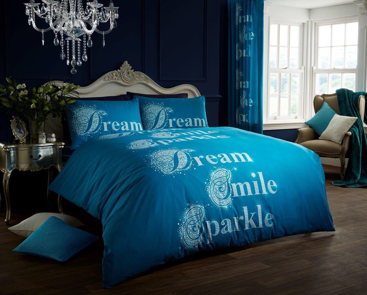 Gaveno Cavailia Luxurious SPARKLE Bed Set with Duvet Cover and Pillow Case, Polyester-Cotton, Teal, Super-King