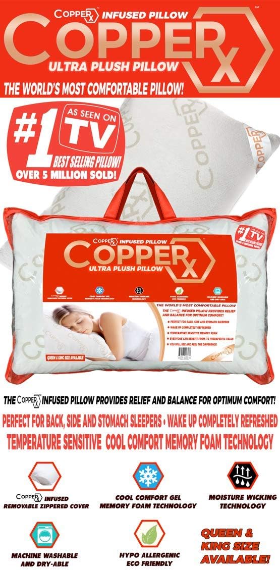 Copperx Ultra Plush Pillow - Queen Size, 1 Pound