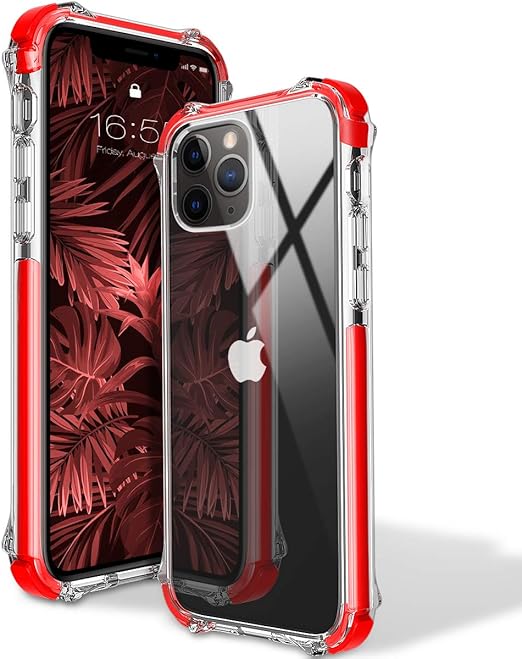 Amazon Com Mateprox 11 Pro Max Case Clear Heavy Duty Protective Crystal Back Cover With Shockproof Bumper Case For Iphone 11 Pro Max 6 5 Inch Red