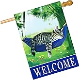 Welcome cat garden flags for outside 28x40,seasonal flags with cats double sided house flags, spring House Yard Lawn Decor Holiday Funny Garden Yard Decoration