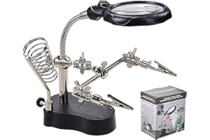 mlogiroa Helping Hands Soldering Station, 3.5X 12X Magnifying Glass LED Lighted Magnifier with Auxiliary Clips Alligator Clamp Repair Tools Kit for Soldering, Assembly, Miniatures