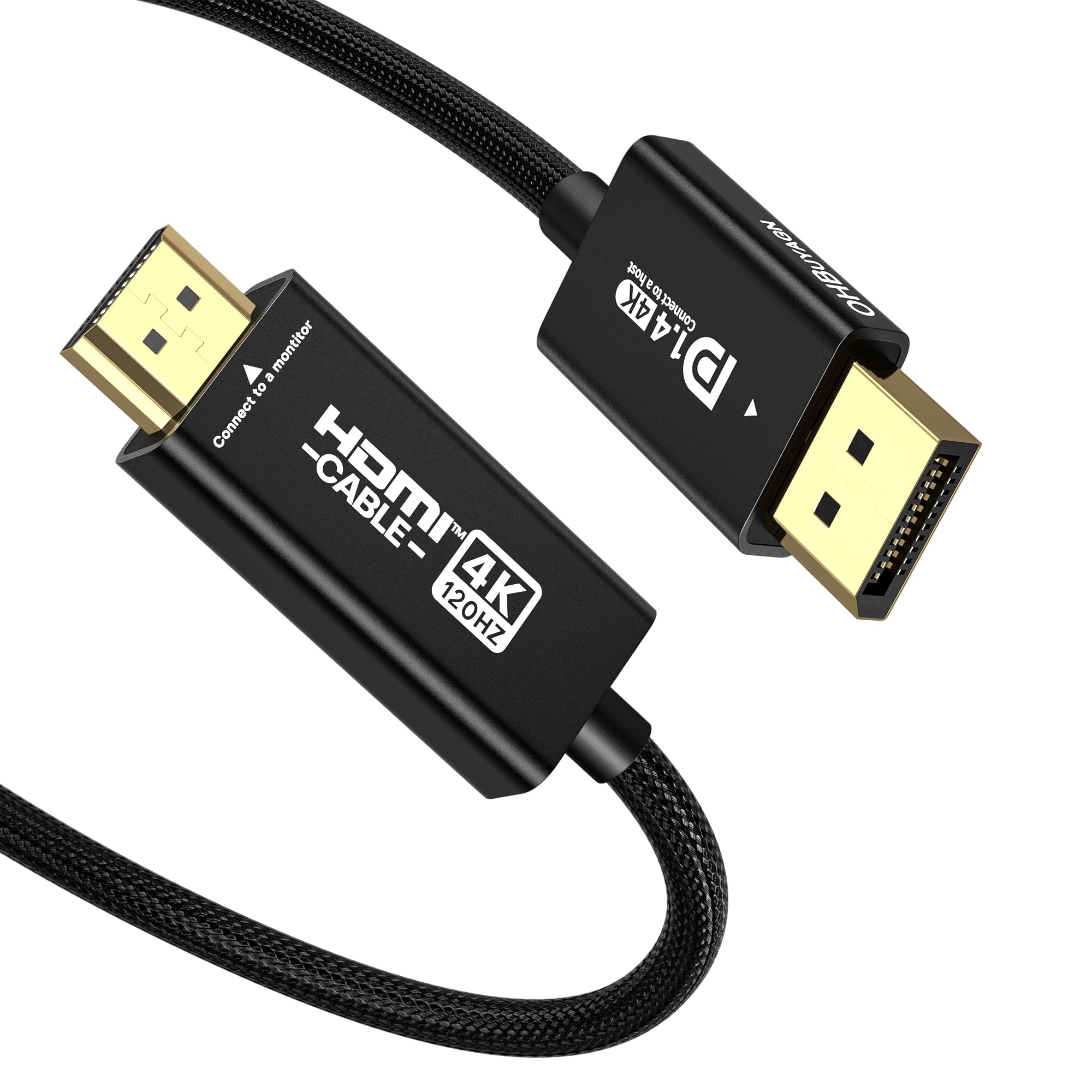 Photo 1 of OHBUYAGN DisplayPort 1.4 to HDMI 2.1 Cable,Unidirectional Display Port to HDMI Monitor Support 4K@120Hz 4K@60Hz 2K@144Hz 2K@60Hz 1080P,HDR HDCP 2.2 for Monitor,HP, Dell, AMD, NVIDIA,PC