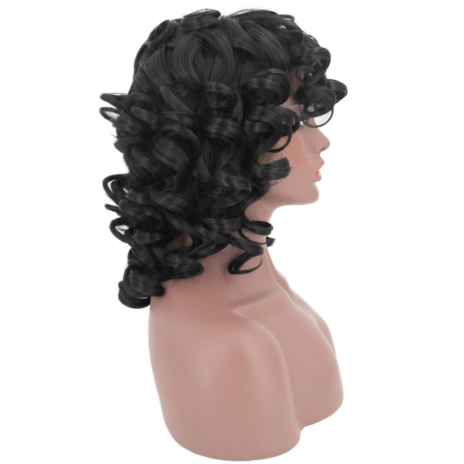 ELIM Short Curly Kinky Wigs for Black Women Fluffy Wavy Black Synthetic