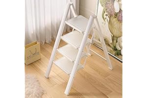 HDHNBA Portable Step Ladder White and Black,Folding Step Stool with Wide Anti-Slip Pedal, Lightweight 330 lbs Load Capacity Step Ladder,Portable Step Stool for Household