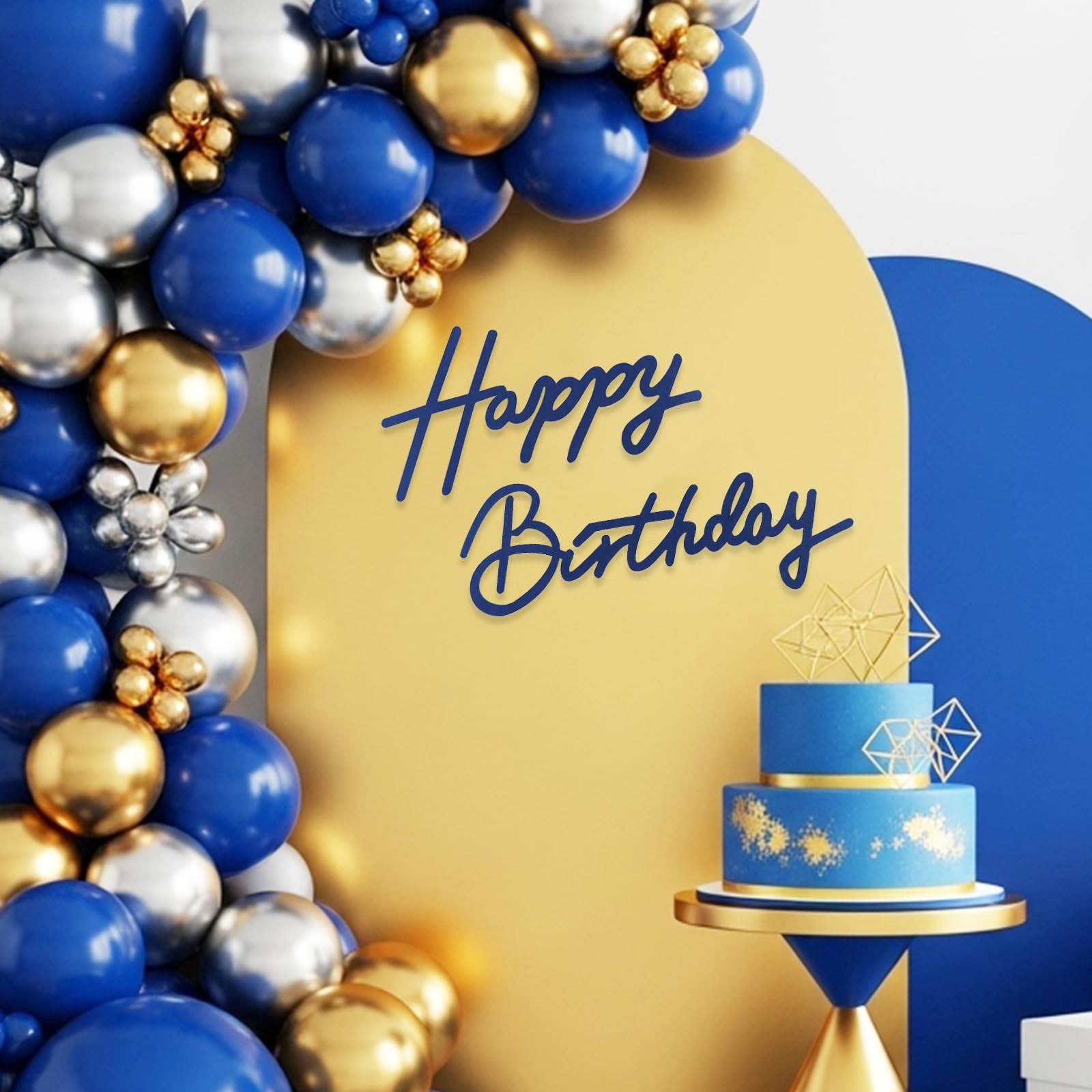 TONIFUL Happy Birthday Sign for Backdrop - Navy Blue Felt Banner - Includes Dot Glue - Perfect for Birthday Party Backdrop,Wall Decor,Balloon Arch,Photo Background