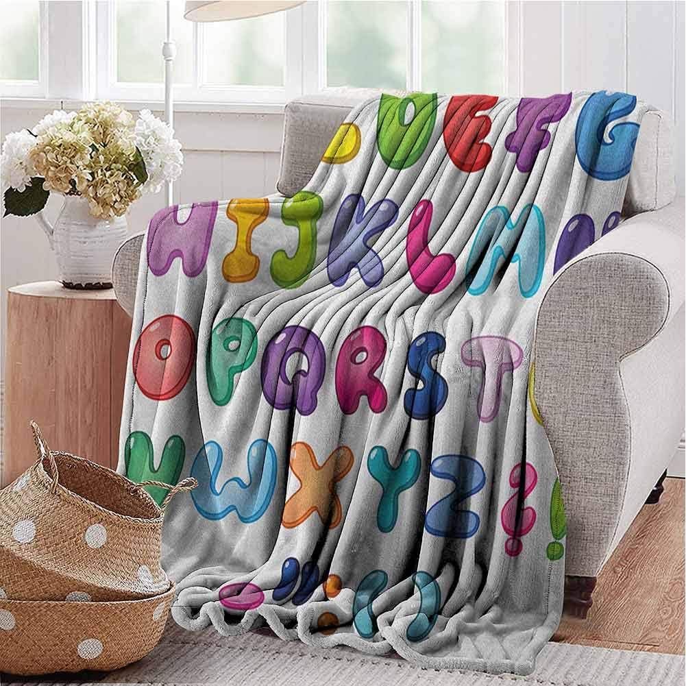 Letters Kids Blanket Bubble Shaped 3D Style Alphabet Set Colorful Kids Children Design Comic Typeset for Living Room Sofa Chair Couch Blanket Multicolor W60 x L35 Inch