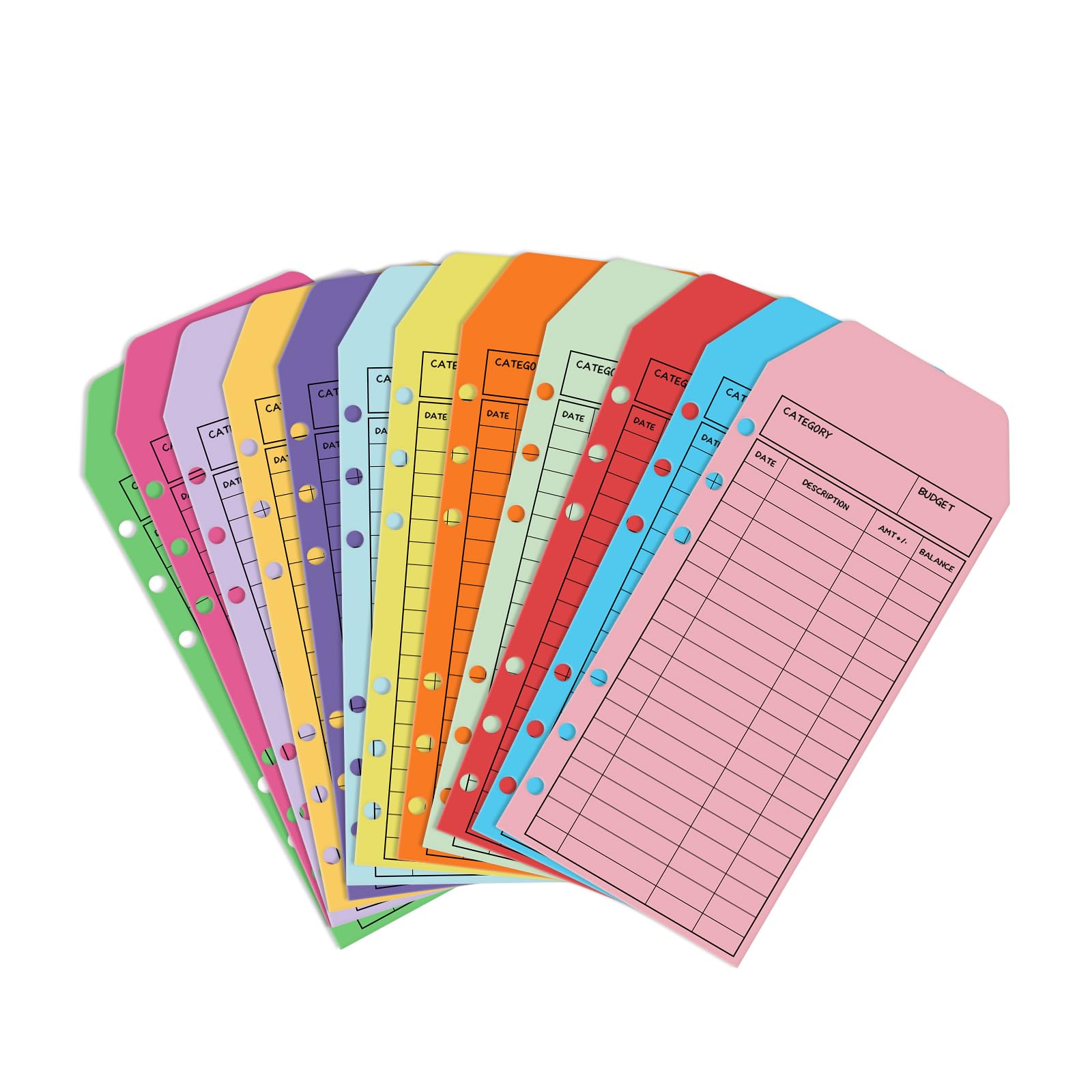 Sicheii 12Pcs Budget Envelopes, 6-Hole Money Envelopes for Cash, Colorful Cash for Budgeting Wallet Saving System, Monthly Weekly Tracking Budget Planner Sheets, 6.4 x 3.4 in