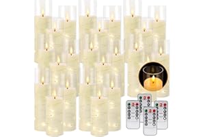 Flickering Flameless Candles with Remote and 2/4/6/8 H Timer Starry Lights candle Pack of 24 (D2.17"x H 5"6"7")with Realistic