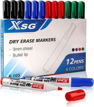 ABEIER XSG Whiteboard Pens Markers 4 Colors Dry Erase Pack of 12