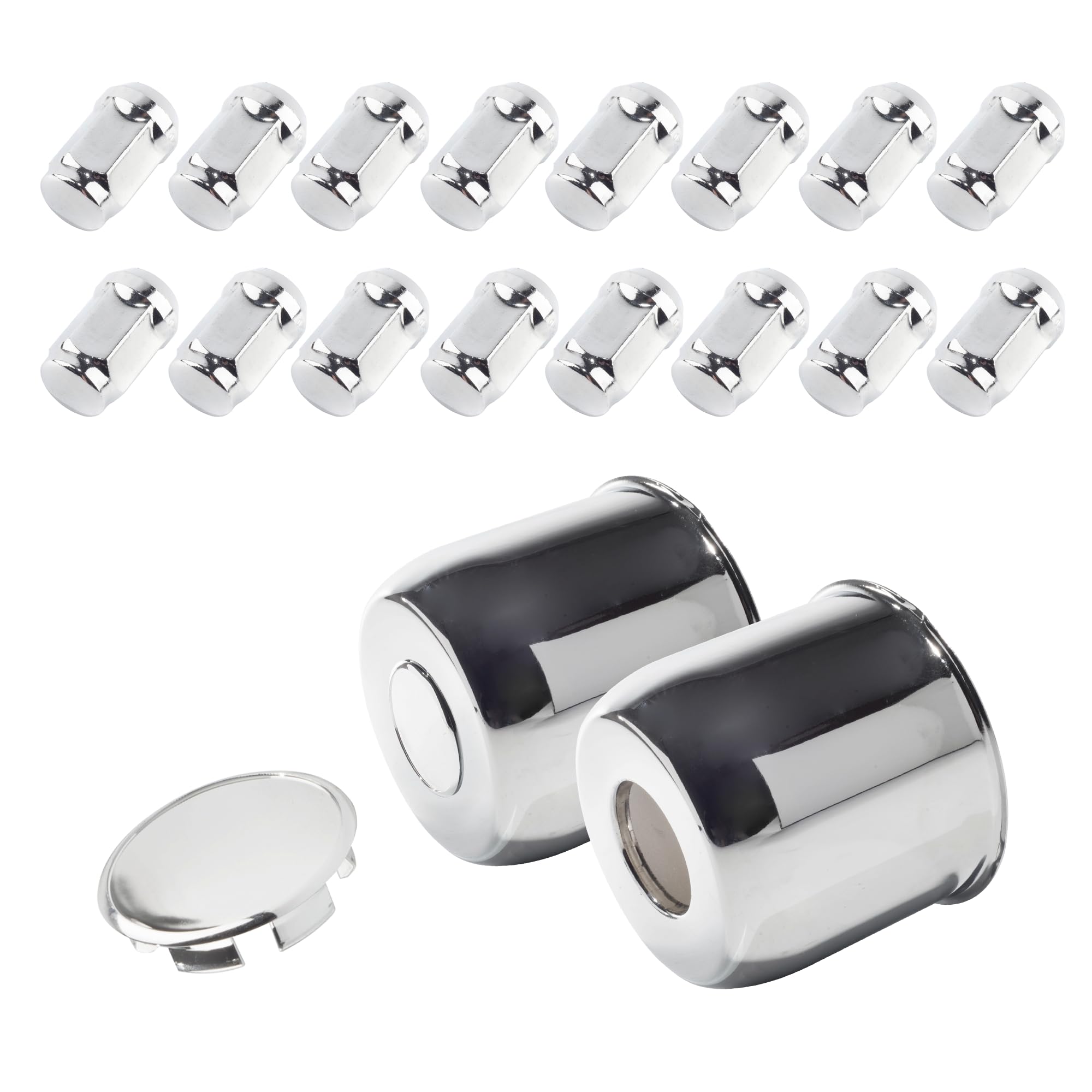 Photo 1 of HowioZil 2-Pack Trailer Push Through Center Caps and Trailer Wheel Lug Sets - 4.88in Wheel Center Caps Chrome Wheel Cover Carbon Steel Hub Cap with 16 Chrome Capped 1/2-20 Lug Nuts for Truck RV