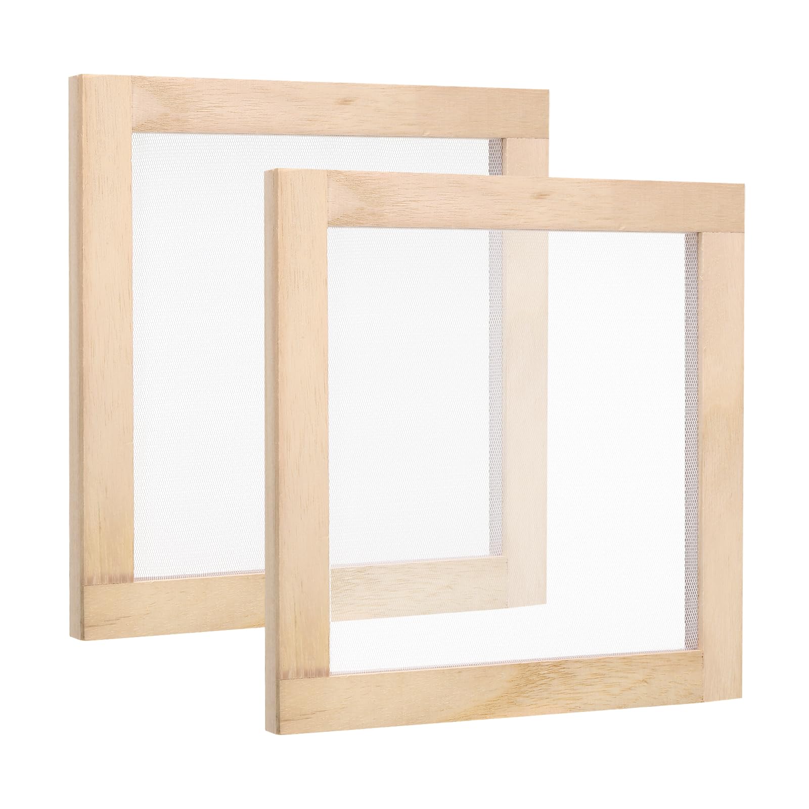 PATIKIL 7.9"x7.9" Wooden Paper Making Screen, 2 Pack Paper Making Mold Frame Papermaking Mould Deckle for DIY Paper Craft Tool Dried Flower Handcraft, Natural Color
