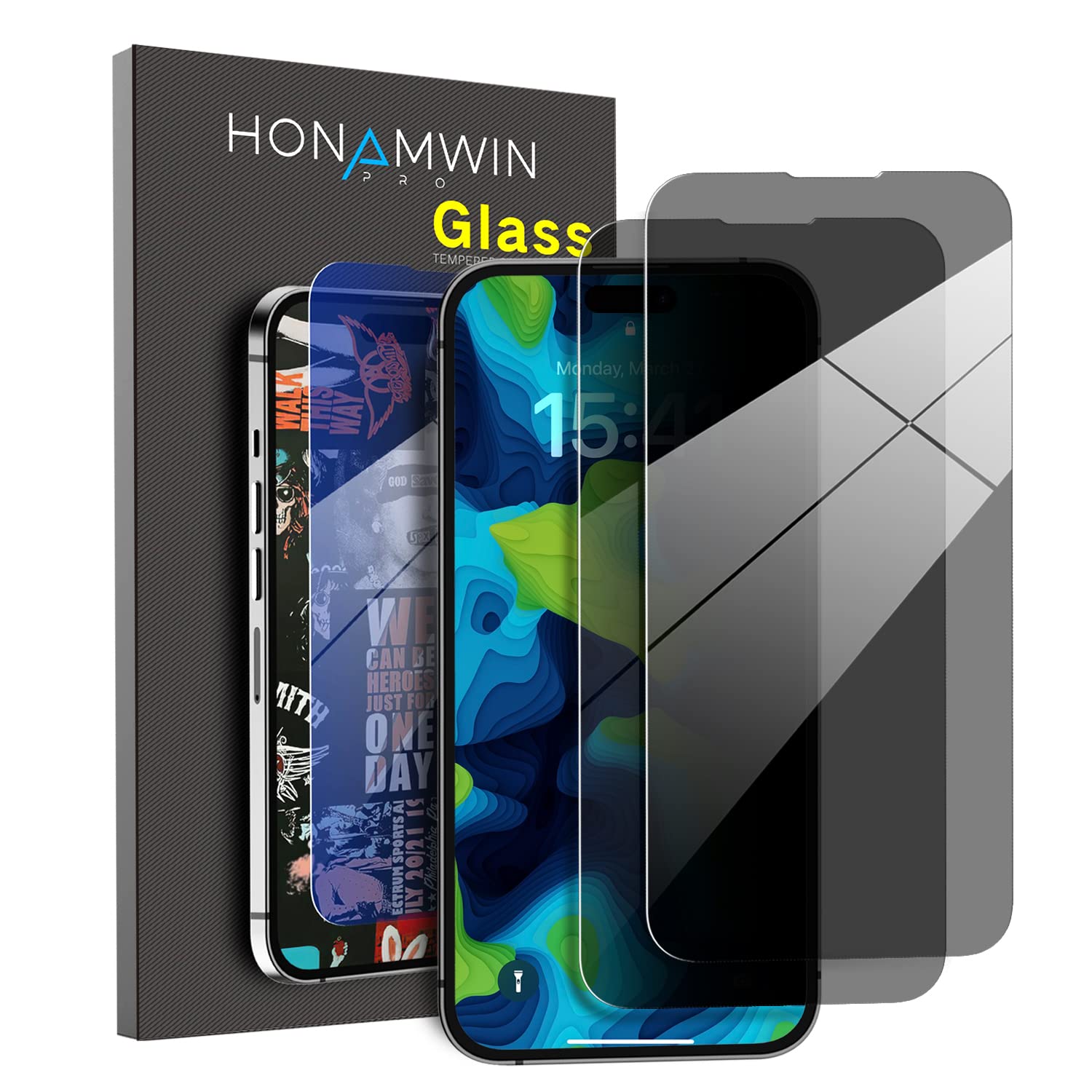 HONAMWINPRO Screen Protector Compatible with iPhone 14 Pro Max Anti Spy Glass (Scratch Resistant/Shockproof/Anti-Fingerprint) iPhone 14 Pro Max Screen Protector (2 PACK)