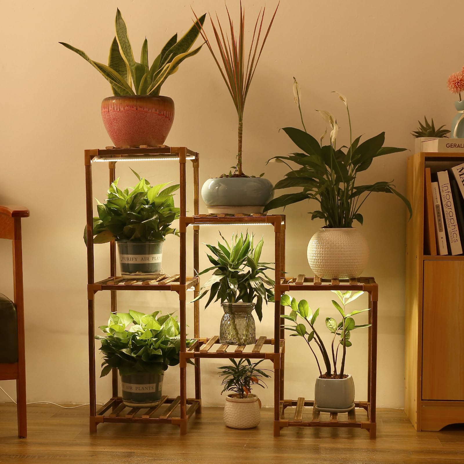 Photo 1 of VORIGY Plant Stand with Grow Light, Plant Shelf Indoor with Full Spectrum Led Grow Light, Timer Function and Brightness Adjustment, 7 Tiered Wood Plant Stand Indoor for Corner | Patio | Living Room