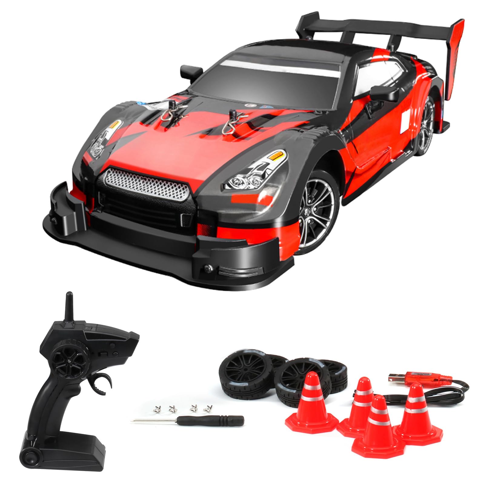 GoolRC 1:16 Scales RC Drift Car, 2.4GHz 4WD 40km/h High Speed RC Race Car with Lights, Waterproof Electric Remote Control Vehicle RTR Gift for Teen Adults