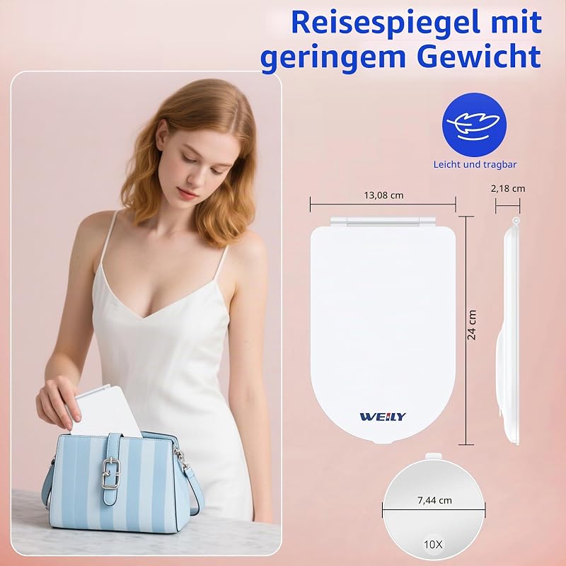 Schminkspiegel mit Beleuchtung, 10-Fach Vergrößerungsspiegel, Kosmetikspiegel mit LED Licht & Berührungssensor, Ultraheller Spiegel mit Beleuchtung für Bad, USB/Batteriebetrieb