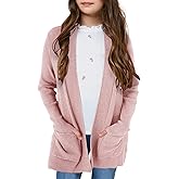 Knitswegan Girls Long Sleeve Casual Cardigan Kids Open Front Soft Knit Oversized Sweater with Pockets