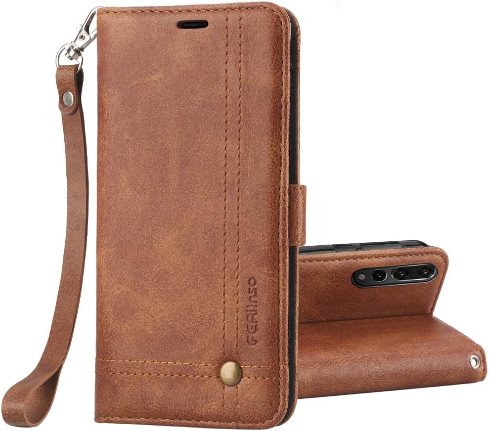 Ferlinso for Huawei P20 Pro Case, Elegant Retro Leather with ID Credit Card Slot Holder Flip Cover Stand Magnetic Closure Case for Huawei P20 Pro (Brown)