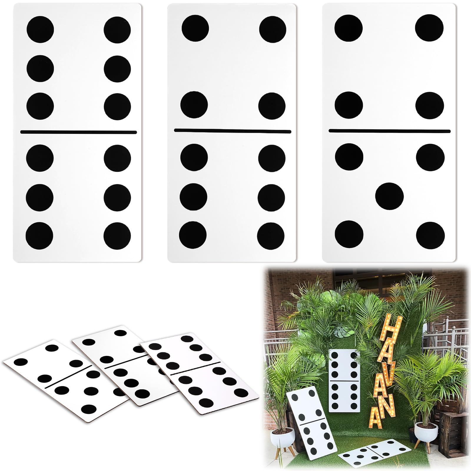 Photo 1 of Spiareal 3 Pcs Large Domino Paper Board Domino Party Decoration 8' x 15' Havana Nights Casino Party Theme Decorations Game Prom Night Birthday Wedding (Classic White,High Dominoes)