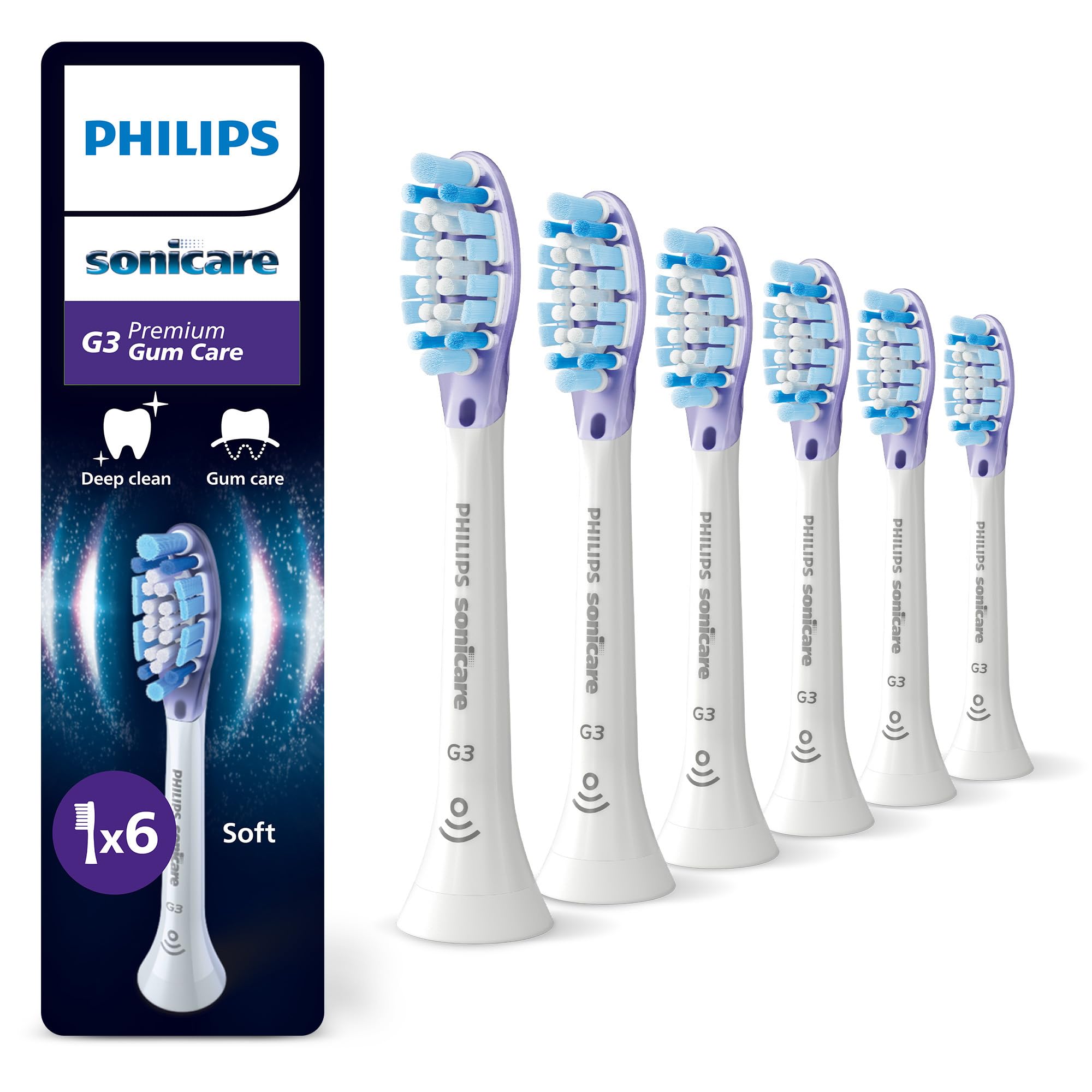 PHILIPS Sonicare G3 Premium Gum Care, testine di ricambio originali, bianco, confezione da 6, HX9056/87, Nuovo, 6 Testine