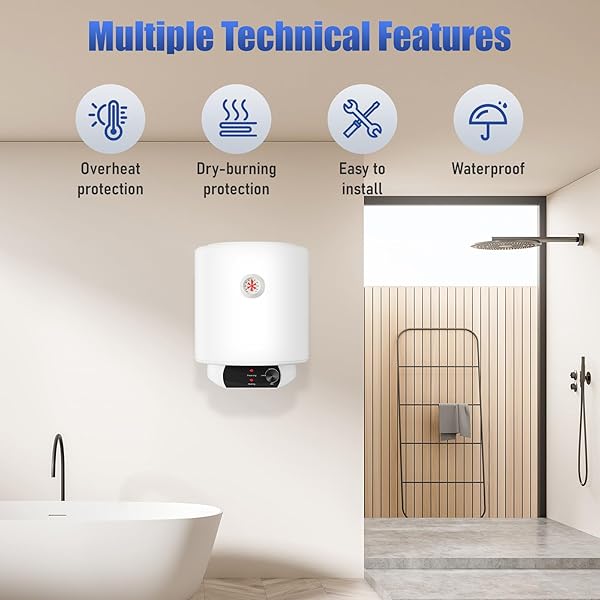TANKLESS WATER HEATER ELECTRIC 8 GALLON HOT WATER HEATER FOR BATHROOM KITCHEN 110V 2200W, WALL MOUNTED (WHITE, 8G)