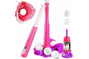 Erixazs Tball Set for Kids, T Ball Sets for Toddlers 1-3, Baseball Toys with 6 Balls/Glove/Pitching Machine/Bat/Tee, Outdoor 