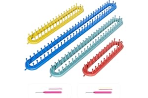 cureder Knitting Loom Long Knitting Loom Kit- Set of 4 Plastic Looms Knitting with 2 Knitting Yarn Loom Needle and 2 Plastic Loom Pick, Fit Craft Kit Tool for Giveaways Souvenirs, Gifts