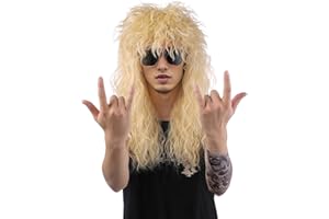 MUPUL Blonde Long curly wigs 80s Wig for Men 70s Rocker Costume Wig Halloween Mullet Cosplay Wig