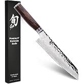 Shun Premier 8" Kiritsuke Knife | Handcrafted Japanese Kitchen Knife, VG-MAX Core, Damascus Stainless Steel Cladding, Pakkawo