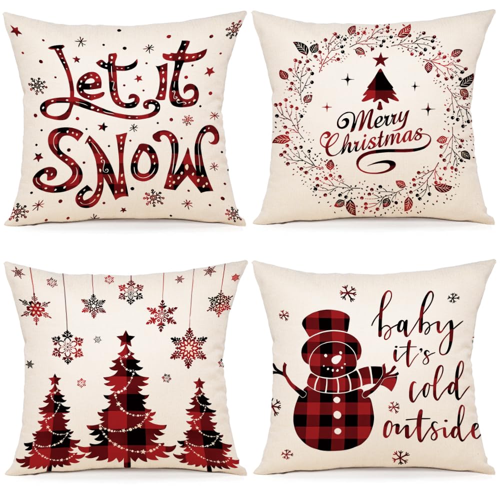 ZWJD Christmas Cushion Cover, 45 x 45 cm, Set of 4 Cushion Covers, Decorative Linen Cushion Covers for Christmas, Sofa, Bedroom, Couch, Cushion Cover, 45 x 45 cm — image 1