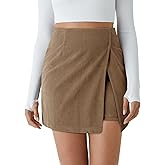Cicy Bell Womens Corduroy Mini Skirt Casual High Waisted Side Slit A-line Bodycon Work Fall Short Skirts