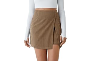 Cicy Bell Womens Corduroy Mini Skirt Casual High Waisted Side Slit A-line Bodycon Work Fall Short Skirts
