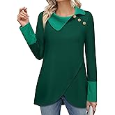 Bebonnie Women's Long Sleeve Lapel Neck Lightweight Sweatshirt Pullover Tunic Tops with Buttons
