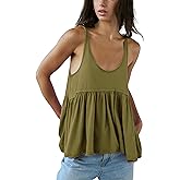 InterNos Women's Summer Flowy Tank Tops Sleeveless Strap Ruffle Shirts Babydoll Tunic Tank Peplum Tops