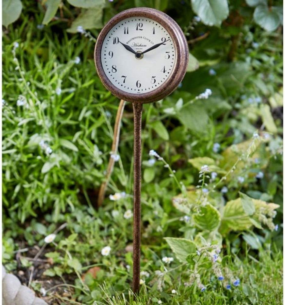 Garden Stake Clock Outdoor Metal Border Decoration Rust Finish 2 Year