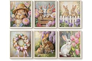 Vintage Bunny Wall Art Prints,Cute Rabbit Spring Easter Decor,Floral Tulip Cottagecore Animal Prints for Farmhouse Bedroom Nu