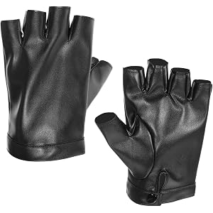 Black Fingerless Faux Leather Gloves, Leather Punk Gloves, Style4 | PU Faux Leathers Outdoor Sport Half Finger Glove with Bel