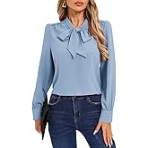 Kate Kasin Women's Bow Tie Neck Blouse 2026 Long Sleeve Work Shirt for Office Business Professional Dressy Casual Tops