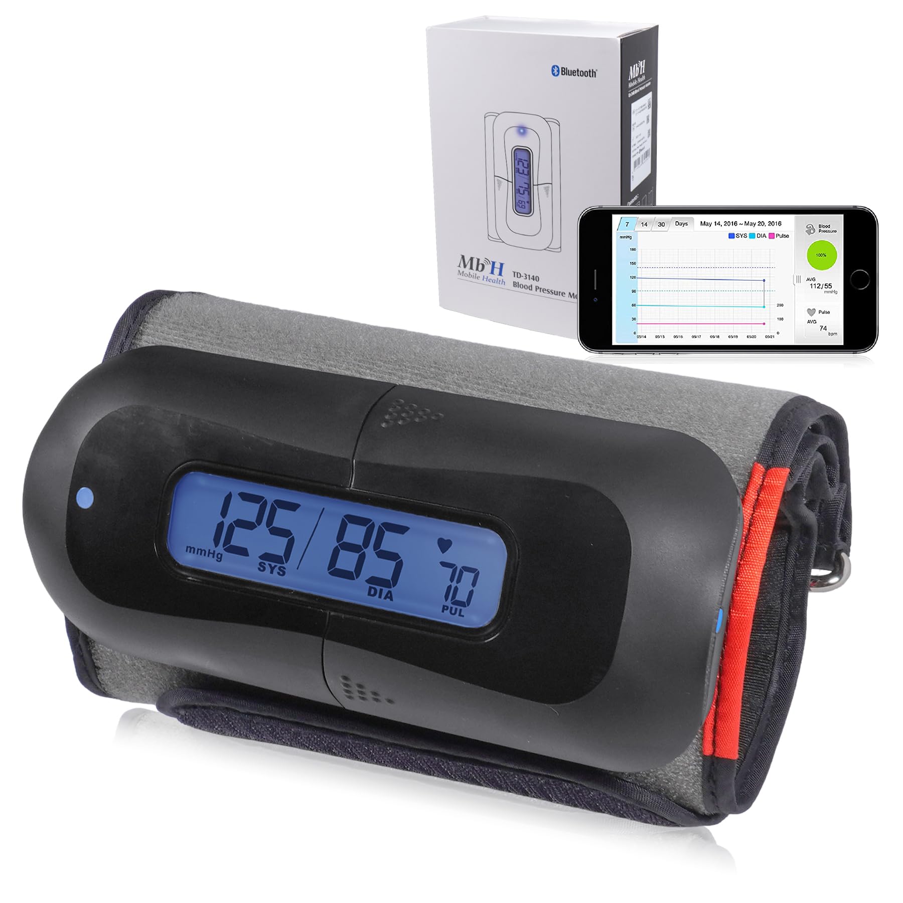 MobileHealth Wireless Bluetooth Blood Pressure Monitor (Arm) for Apple iOS and Android (EU)