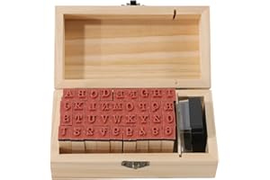 Dedoot Lot de 36 tampons en caoutchouc avec boîte en bois pour poterie vintage en bois avec chiffres et lettres de l'alphabet