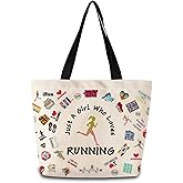 ZhuVantrix Just Love Running Tote Bag Reusable Grocery Bags Aesthetic Shopping Shoulder Handbag with Interior Zipper Pocket Stylish Running-themed Present for Runners Women