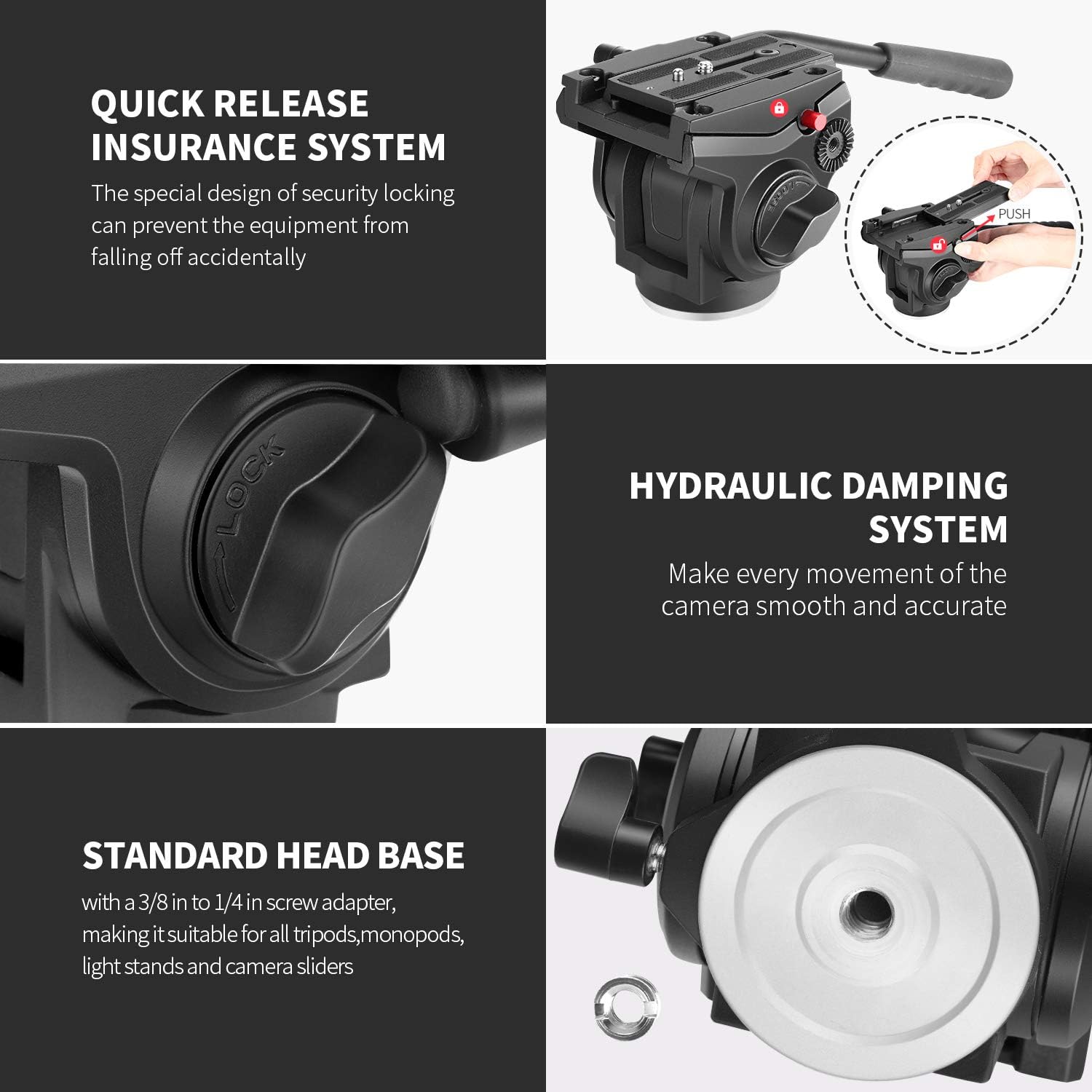 Neewer Heavy Duty Video Camera Tripod Fluid Drag Pan Head with 1/4 and 3/8 inches Screws Sliding Plate for DSLR Cameras Video Camcorders Shooting Filming, up to 11 pounds/5 kilograms(Aluminum Alloy) : Camera & Photo