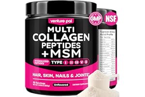 Venture Pal Multi Collagen Powder Type I, II, III, V, X – Hydrolyzed Collagen Peptides MSM, GC, Hyaluronic Acid Vitamin C | Collagen Supplement for Women | Joint, Hair, Skin & Nail Support | Non-GMO